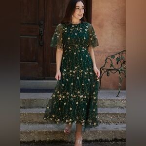 Baltic Born Green Floral Midi Dress